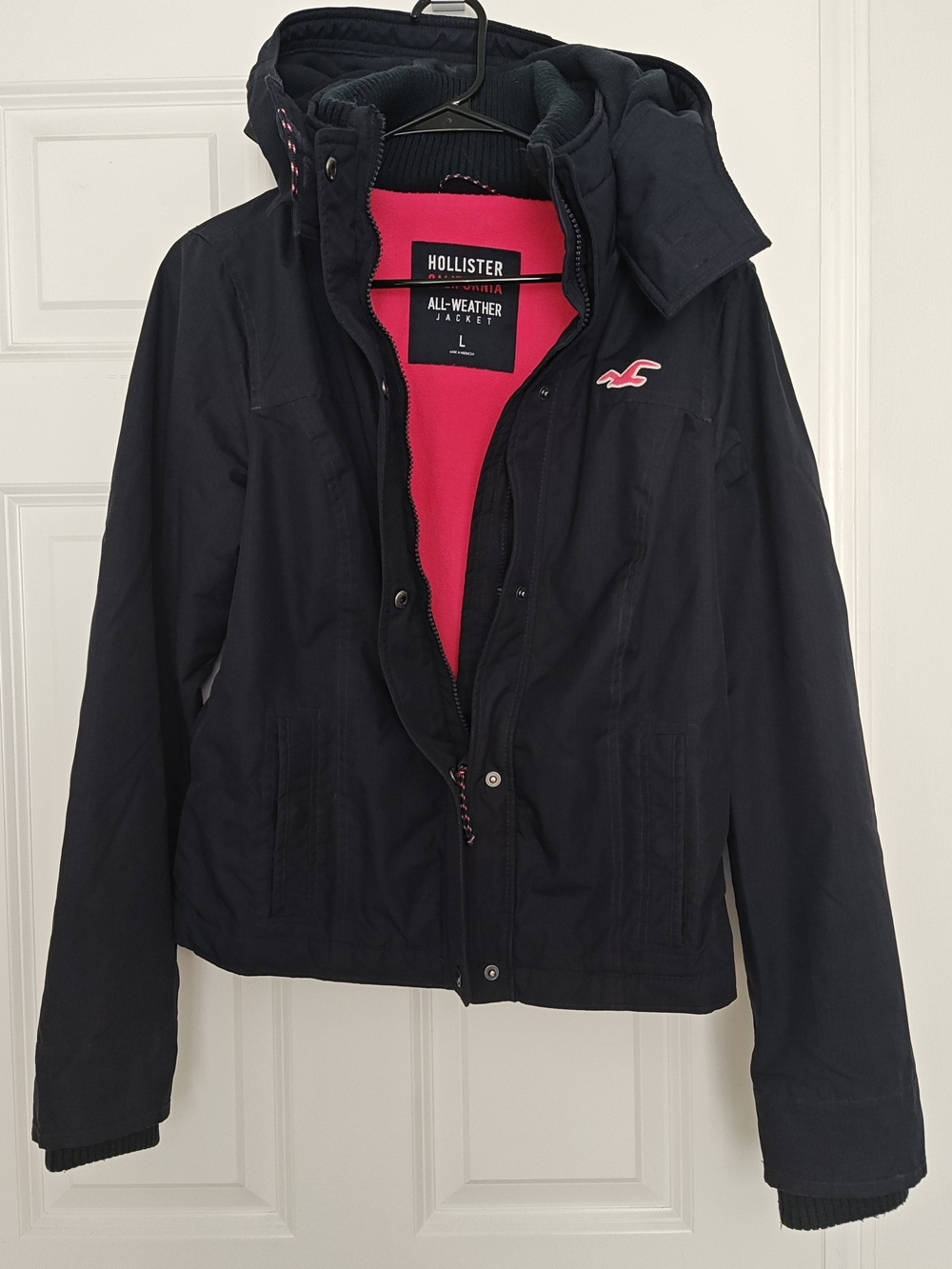 Hollister Women's All-Weather Hooded Jacket - Black with Pink Lining